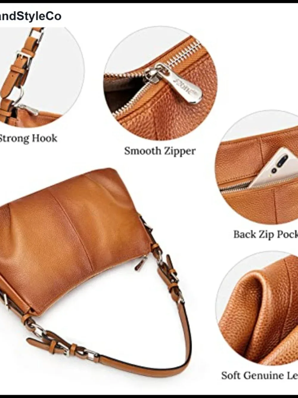 Genuine Leather Hobo Handbag - Top Handle Shoulder Bag